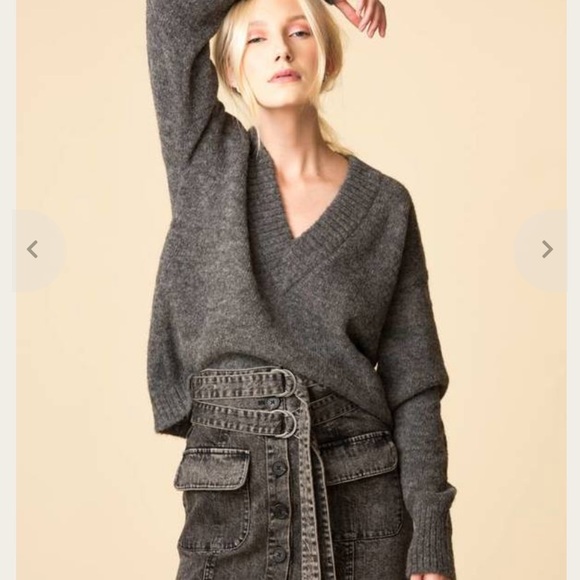 TIBI AIRY ALPACA V-NECK SWEATER - HEATHER GREY - Picture 7 of 16